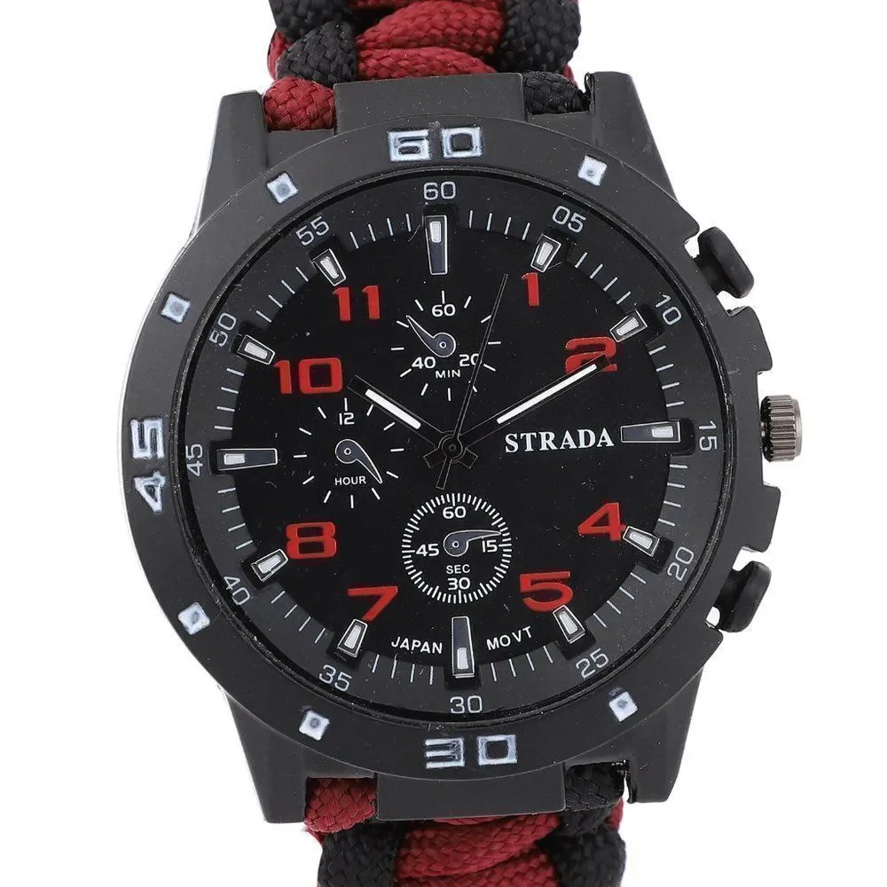 STRADA Watch with Red and Black Nylon Strap and Stainless Steel Back